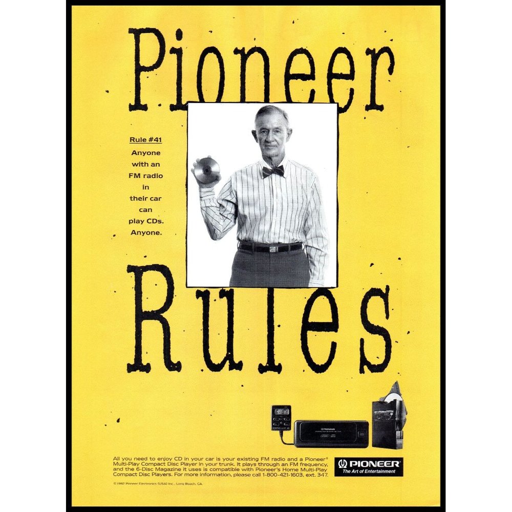1992 Pioneer Car Stereo CD Player Changer Vintage Print Ad Audiophile Wall Art